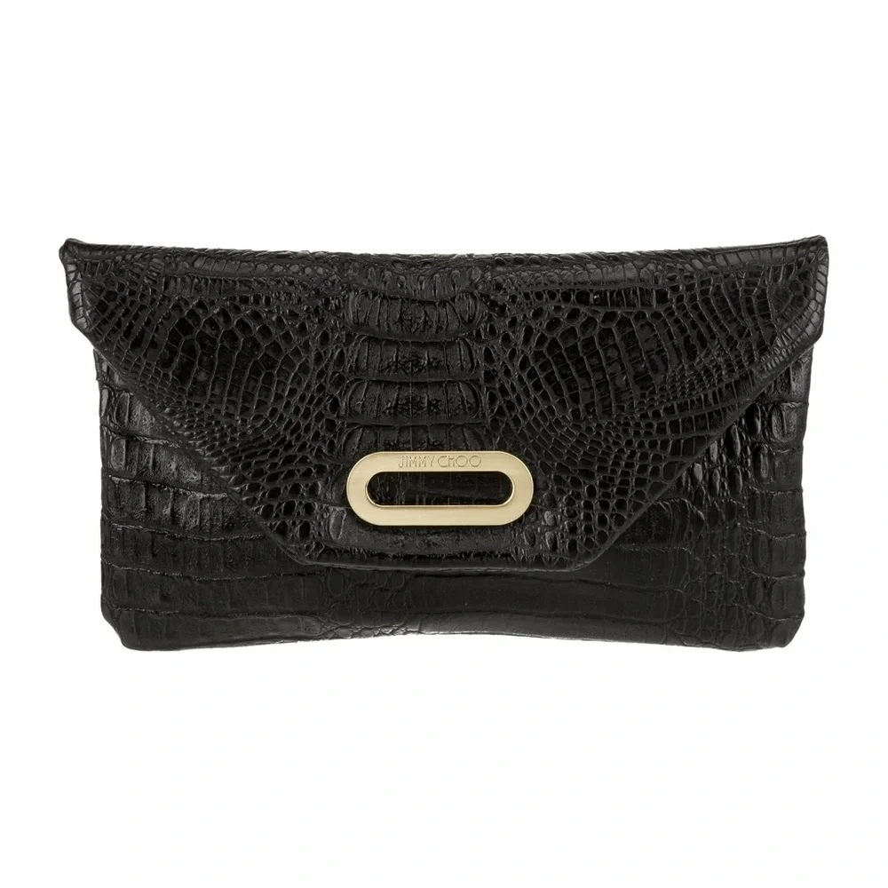 Jimmy Choo Embossed Leather Clutch in Black and Gold